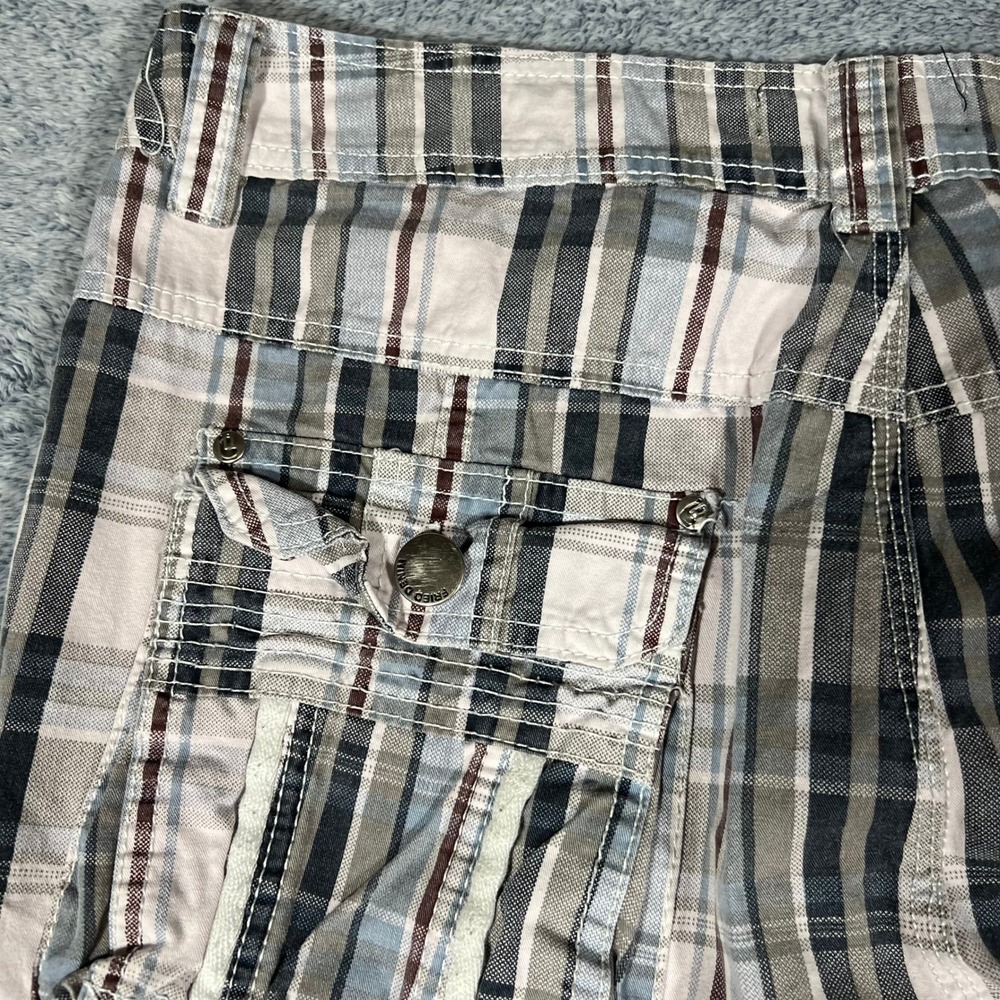 Fried Denim Mens Plaid Cargo Shorts Blue Grey‎ White Cotton 34 Utility G-Unit - Picture 11 of 16